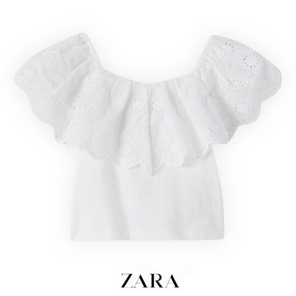 ZARA Kids | White | SWISS EMBROIDERED T-SHIRT - Picture 1 of 5